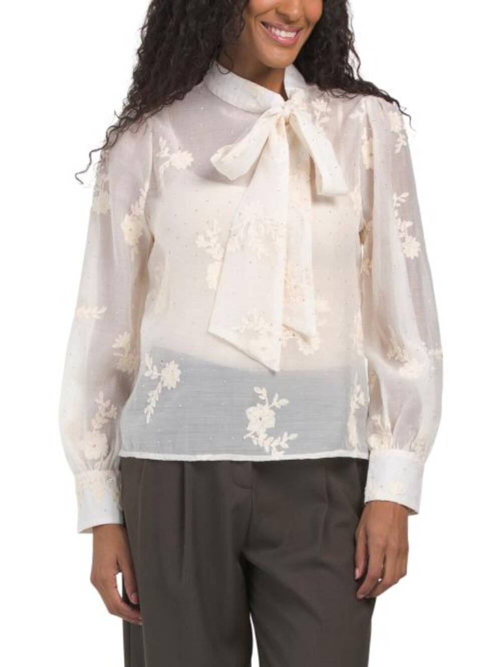 ULTRA PINK Embroidered Blouse With Shine Side Bow
